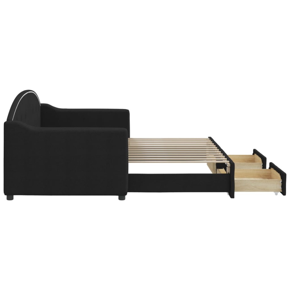 Sofá cama nido con cajones tela negro 80x200