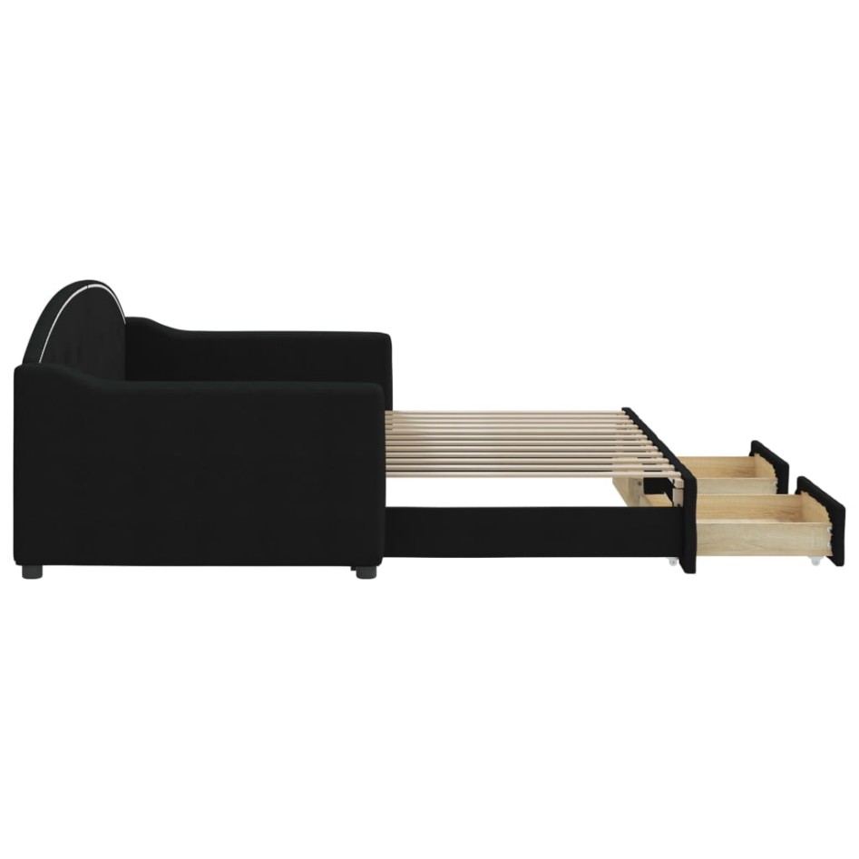 Sofá cama nido con cajones tela negro 90x200