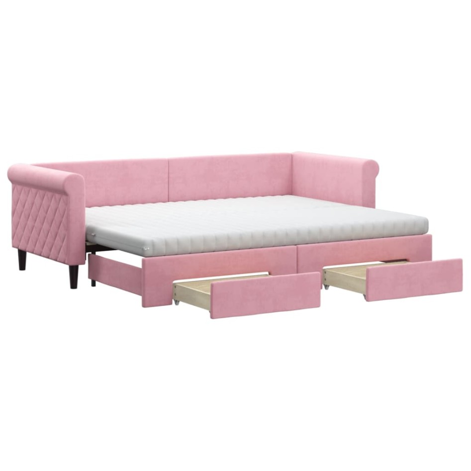 Sofá cama nido con cajones terciopelo rosa 80x200