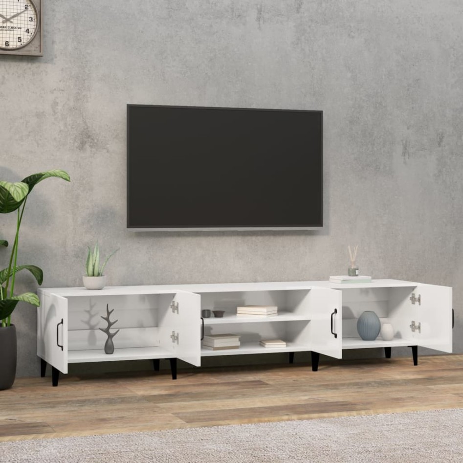 Mueble de TV madera contrachapada blanco brillo 180x31,5x40