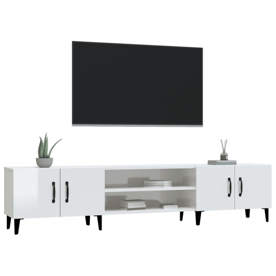 Mueble de TV madera contrachapada blanco brillo 180x31,5x40