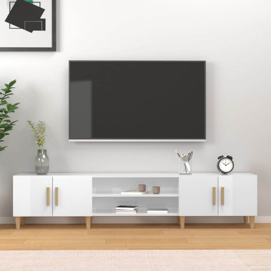 Mueble de TV madera contrachapada blanco brillo 180x31,5x40