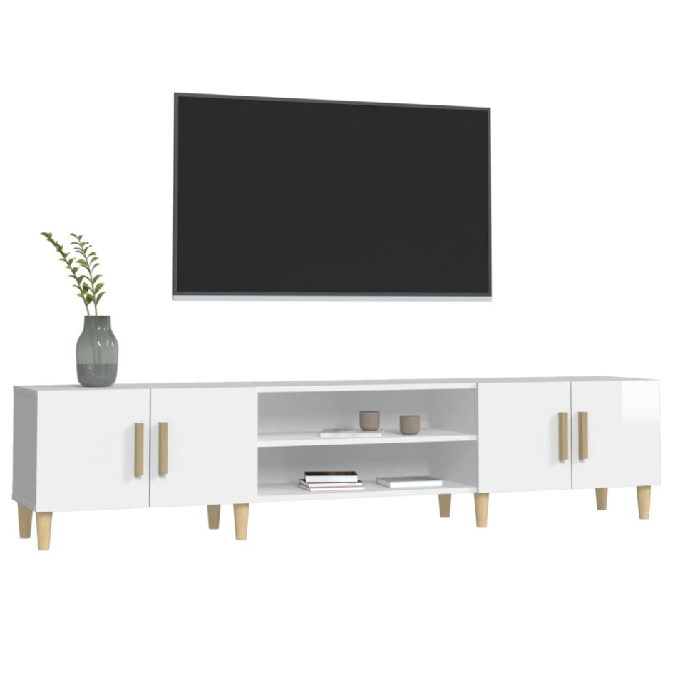 Mueble de TV madera contrachapada blanco brillo 180x31,5x40