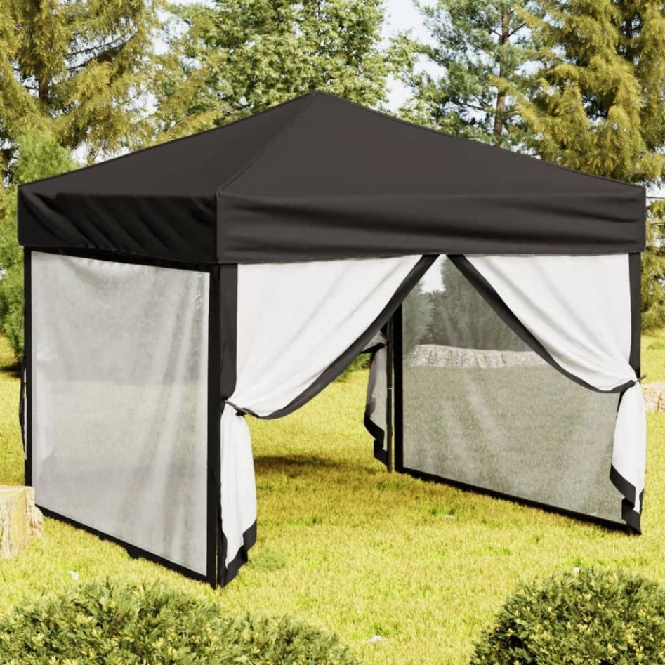 Carpa para fiestas plegable con paredes laterales negra 3x3