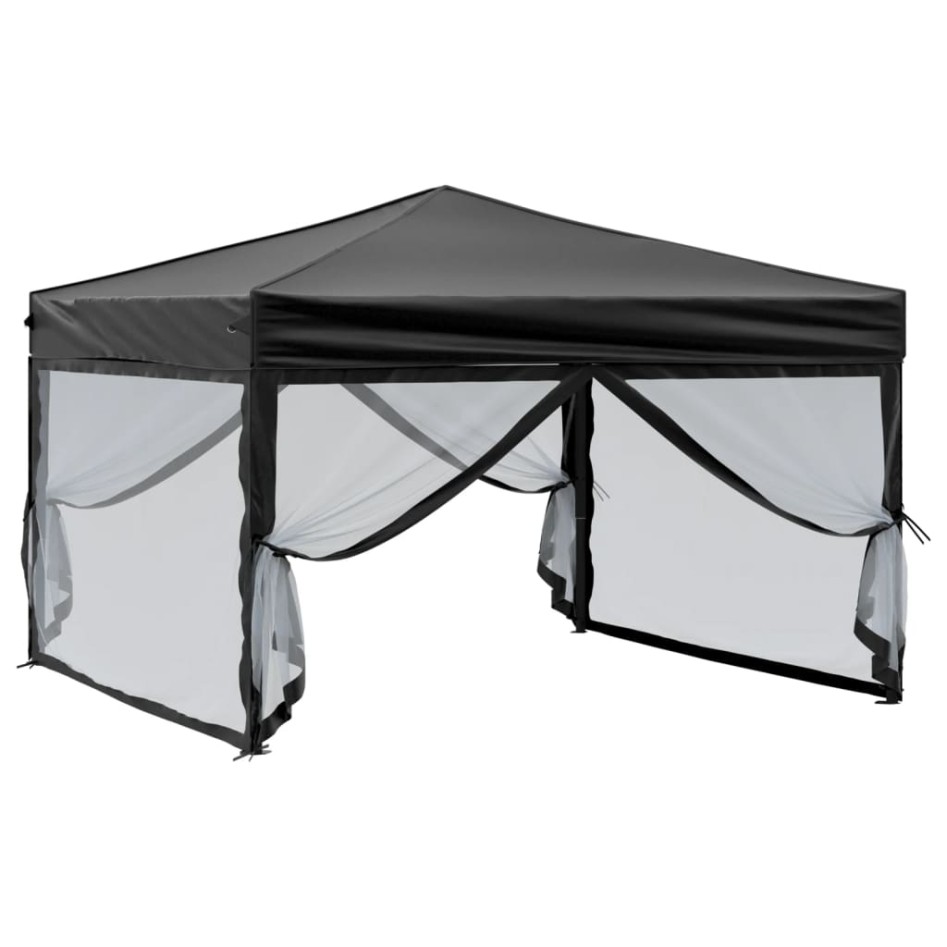 Carpa para fiestas plegable con paredes laterales negra 3x3