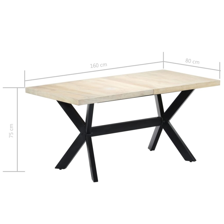 Mesa de comedor madera maciza de mango blanco 160x80x75