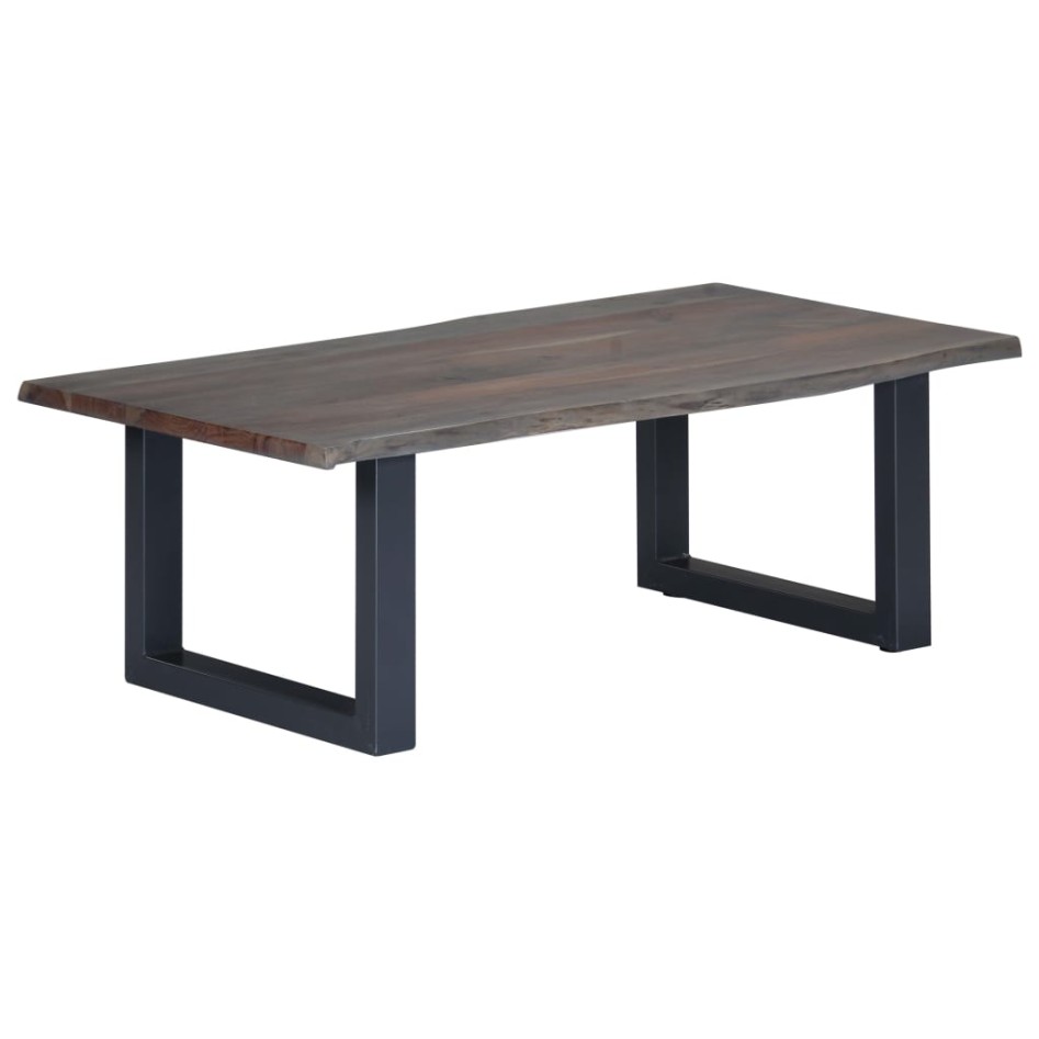 Mesa de centro borde natural acacia maciza gris 115x60x40