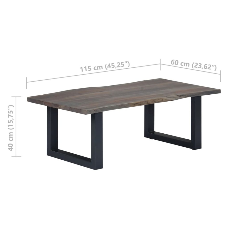 Mesa de centro borde natural acacia maciza gris 115x60x40