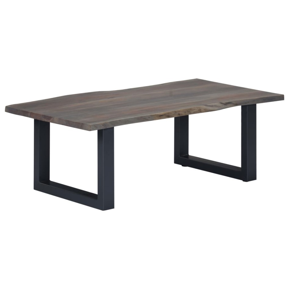 Mesa de centro borde natural acacia maciza gris 115x60x40