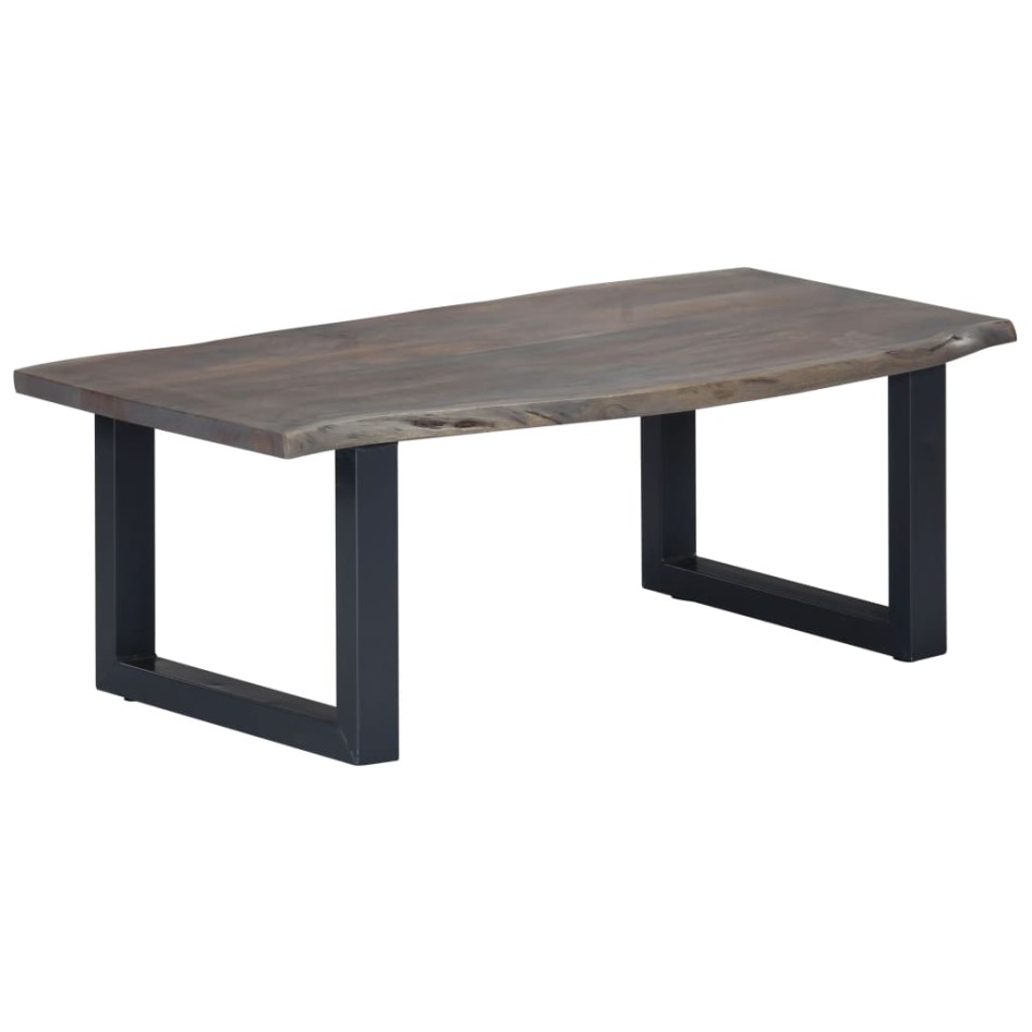 Mesa de centro borde natural acacia maciza gris 115x60x40