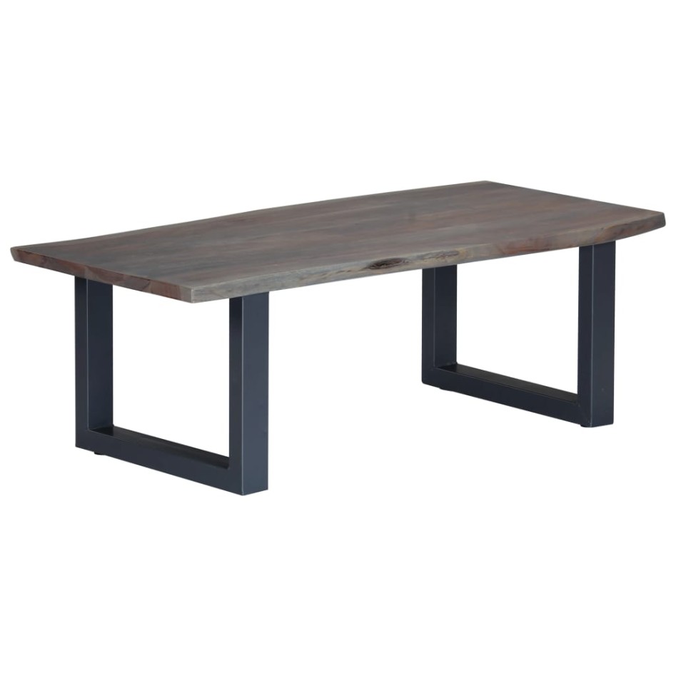 Mesa de centro borde natural acacia maciza gris 115x60x40