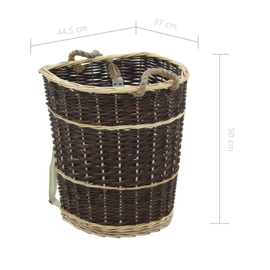 Cesto de leña con correas transporte sauce natural