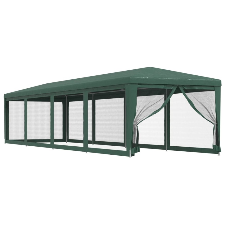 Carpa para fiestas con 10 paredes de malla HDPE verde 3x12