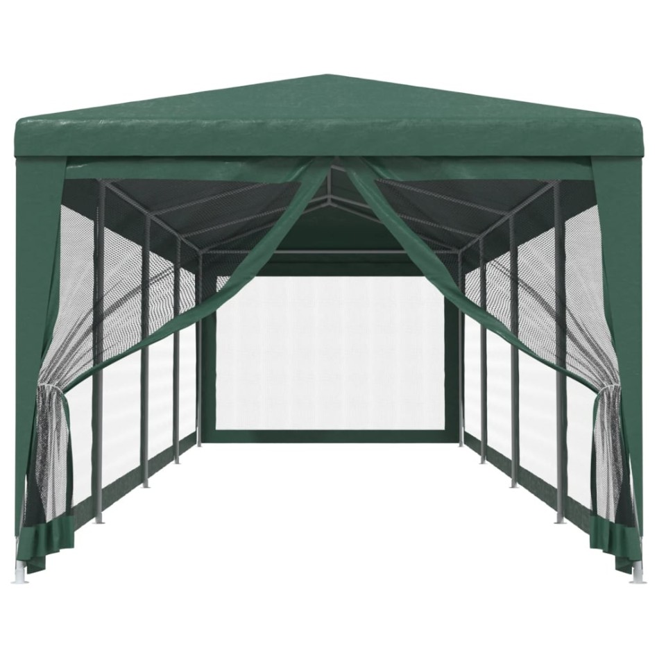 Carpa para fiestas con 10 paredes de malla HDPE verde 3x12