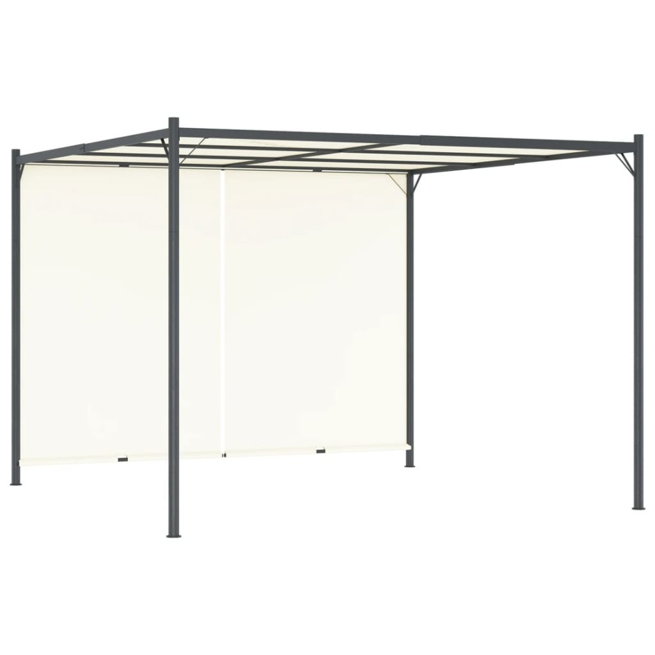 Pérgola con tejado ajustable acero color blanco crema 3x3