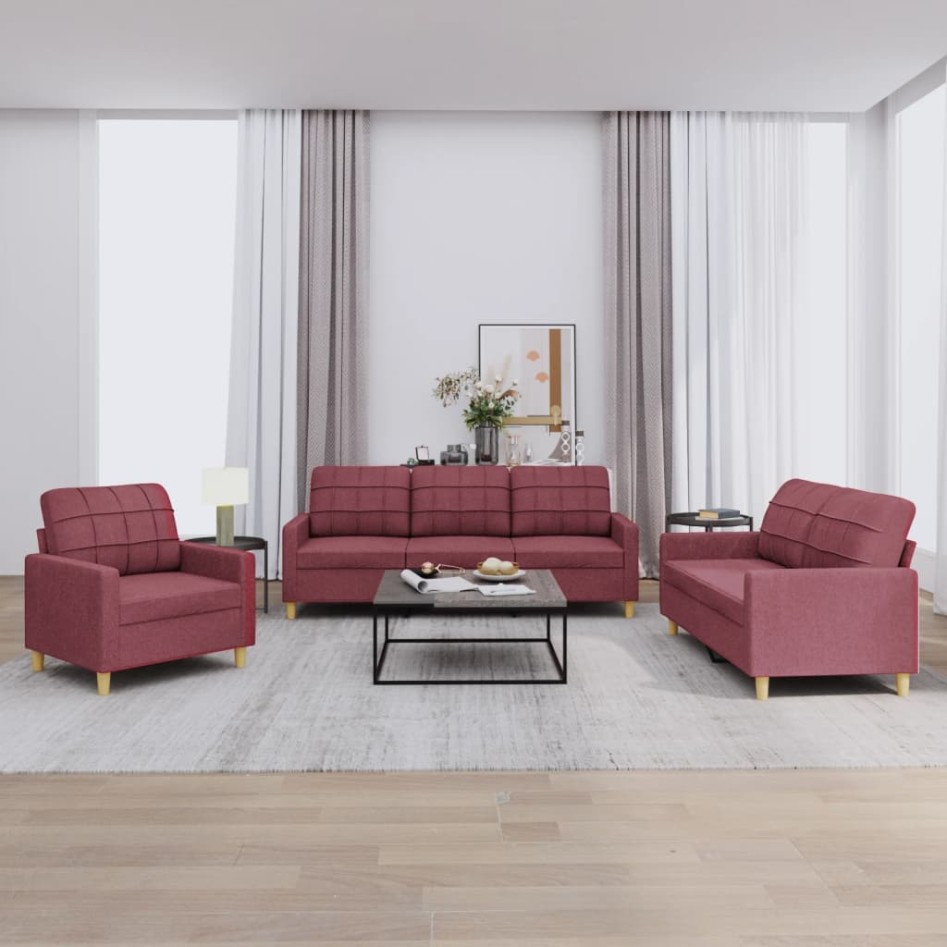 Juego de sofás con cojines 3 piezas tela rojo