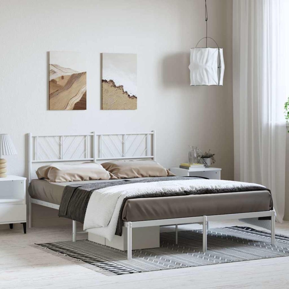 Estructura cama sin colchón con cabecero metal blanco