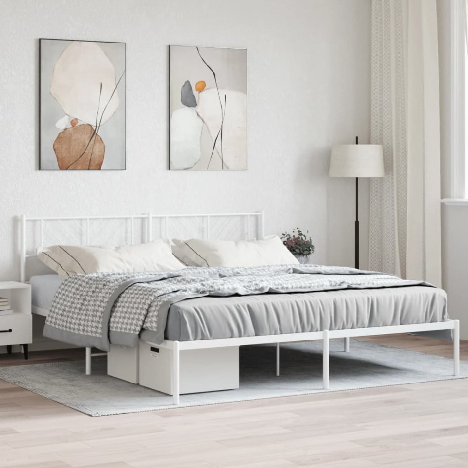 Estructura cama sin colchón con cabecero metal blanco
