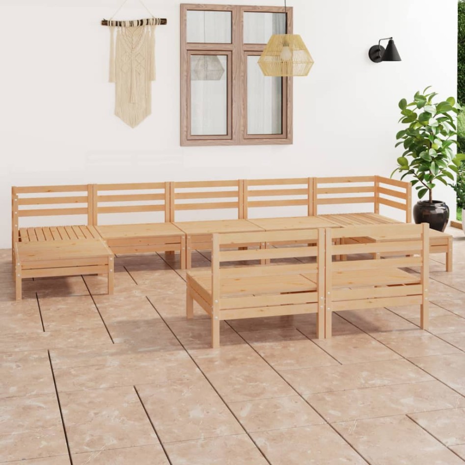 Juego de muebles de jardín 9 piezas madera maciza de