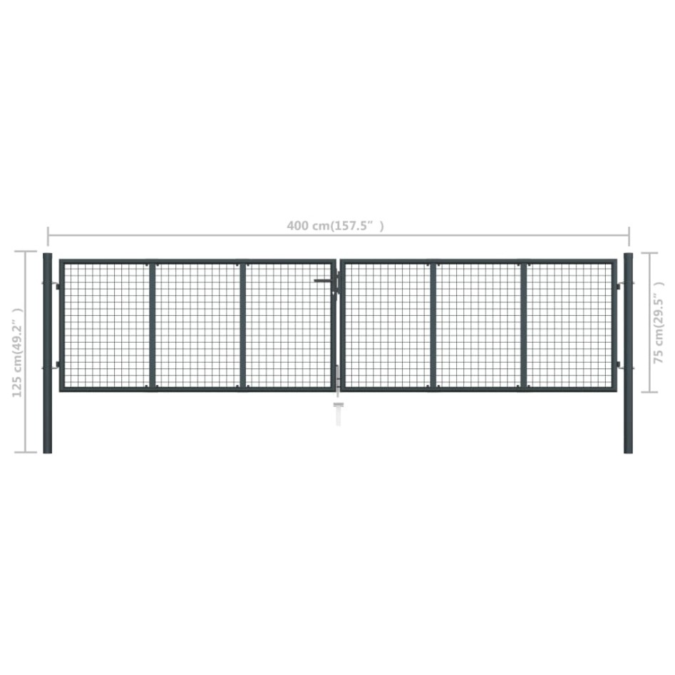 Puerta de malla de jardín acero galvanizado gris 400x125