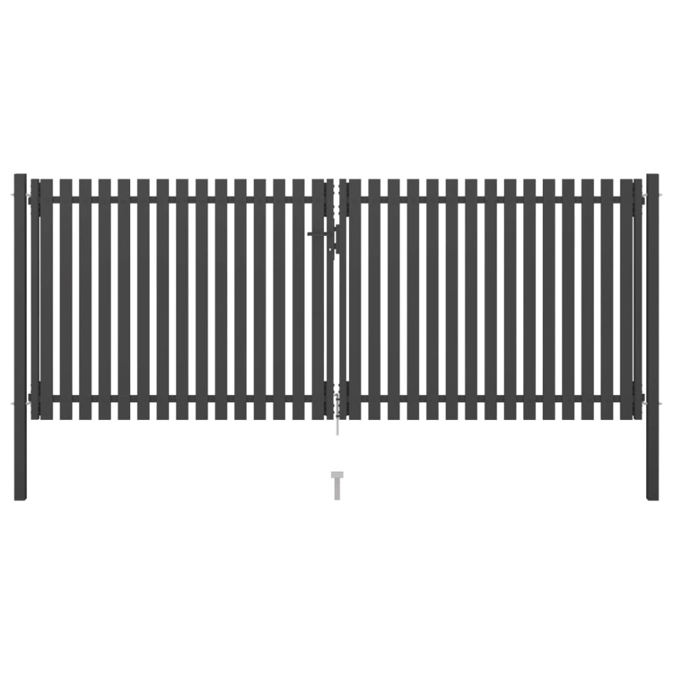 Puerta de valla del jardín de acero gris antracita 4x1,7