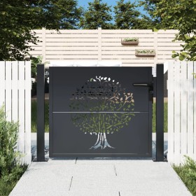 Puerta de jardín acero gris antracita diseño árbol 105x80