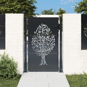 Puerta de jardín acero gris antracita diseño árbol 105x130