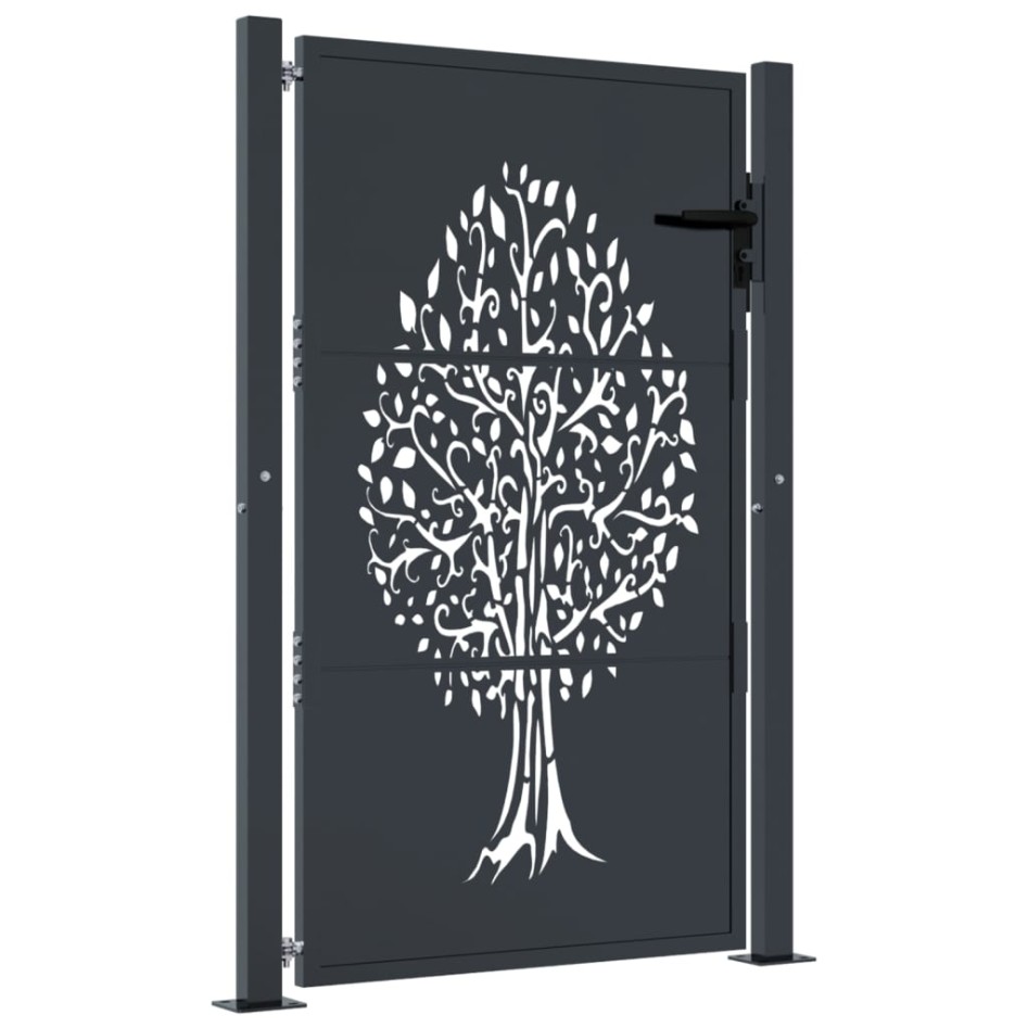 Puerta de jardín acero gris antracita diseño árbol 105x130