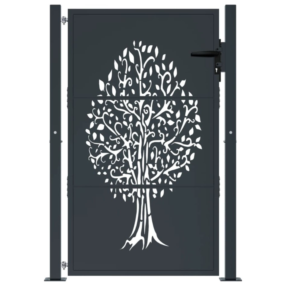 Puerta de jardín acero gris antracita diseño árbol 105x130