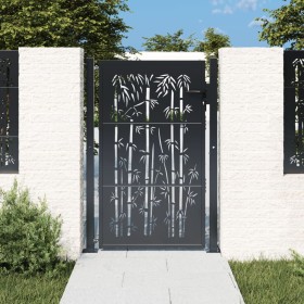 Puerta de jardín acero gris antracita diseño bambú 105x130