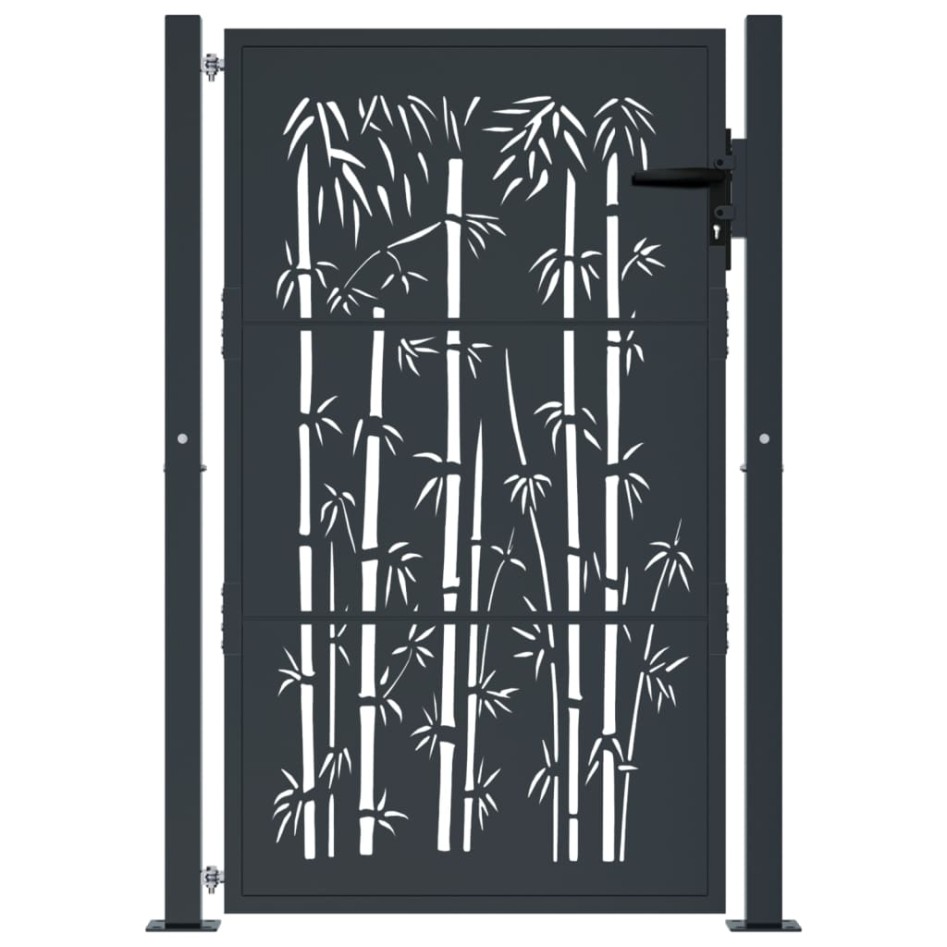 Puerta de jardín acero gris antracita diseño bambú 105x130