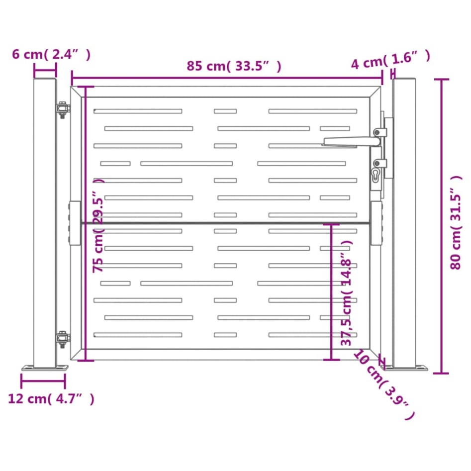 Puerta de jardín acero corten diseño cuadrado 105x80