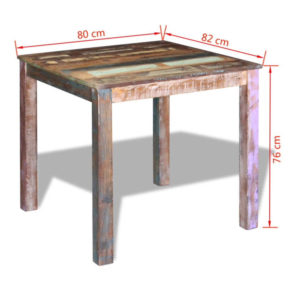 Mesa de comedor de madera maciza reciclada 80x82x76
