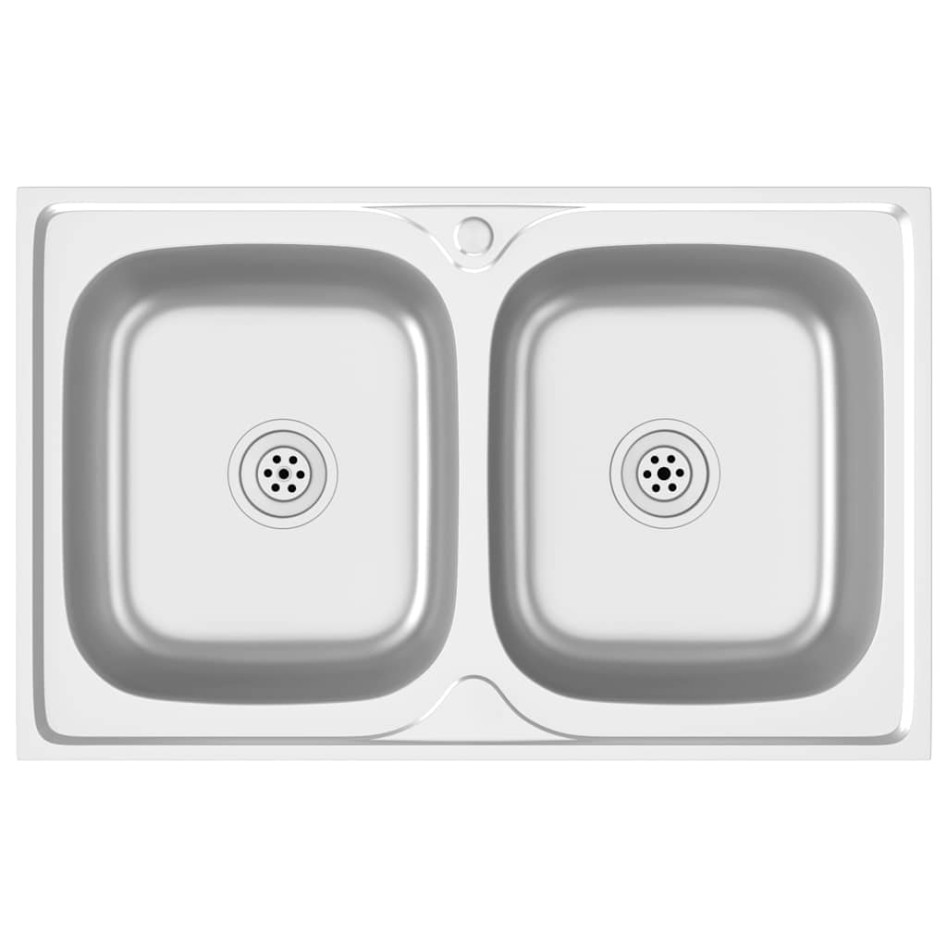 Fregadero de cocina doble seno acero inoxidable 800x500x155
