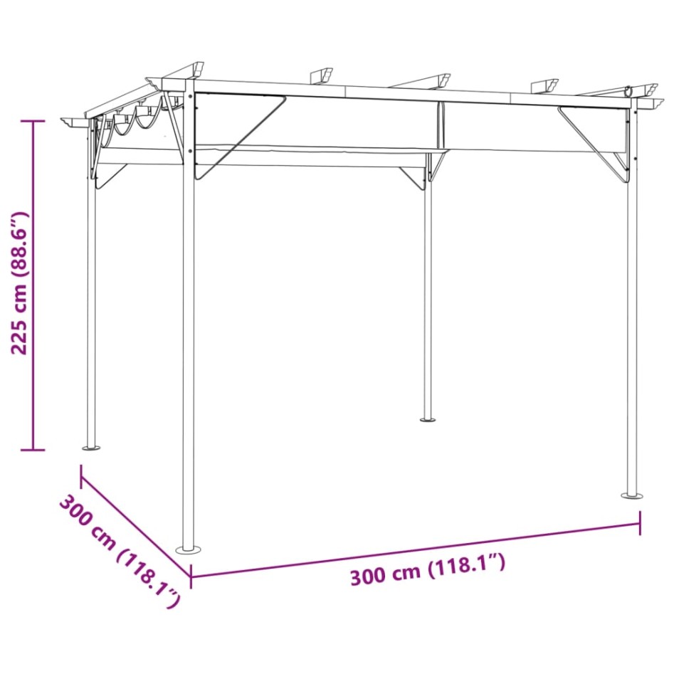 Pérgola con tejado retráctil acero gris antracita 3x3m 180