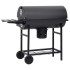 Parrilla de barril ruedas y estantes acero negro 115x85x95