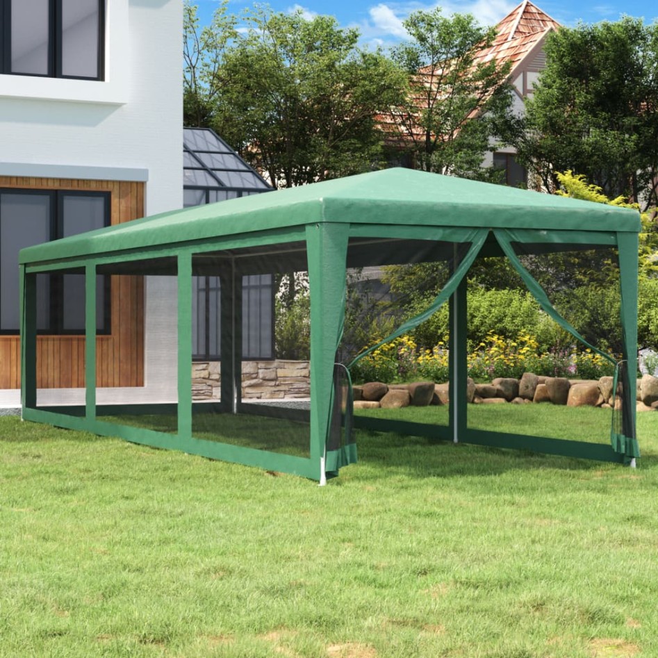 Carpa para fiestas con 8 paredes de malla HDPE verde 3x9