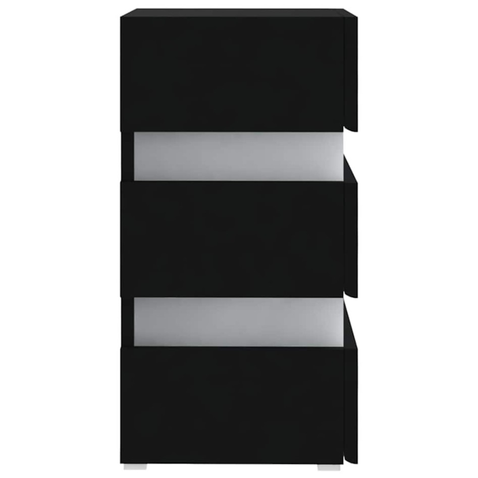 Mesita de noche luz LED madera de ingeniería negra 45x35x67