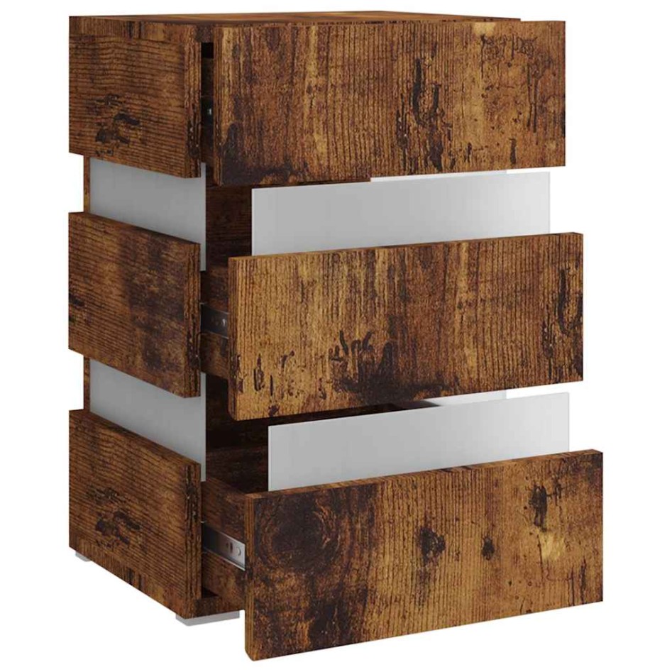 Mesita de noche LED madera ingeniería roble ahumado 45x35x67