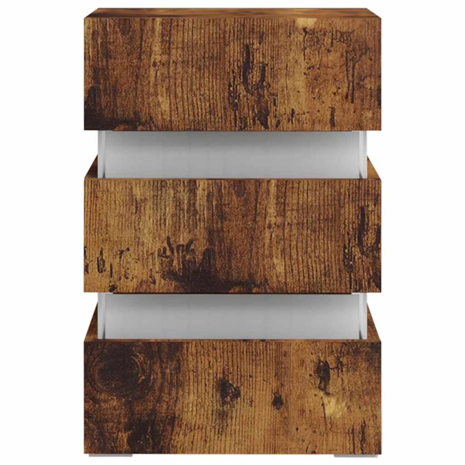 Mesita de noche LED madera ingeniería roble ahumado 45x35x67