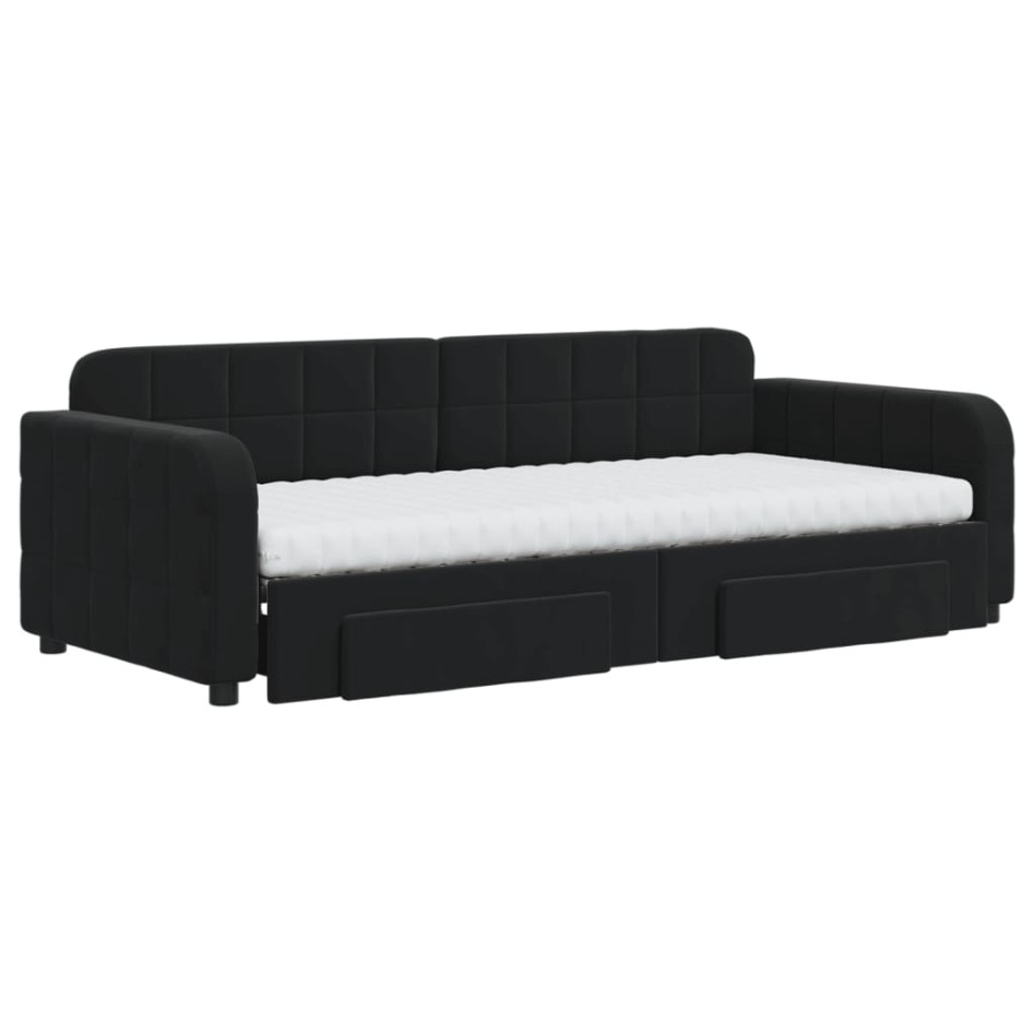 Sofá cama nido con cajones terciopelo negro 90x200