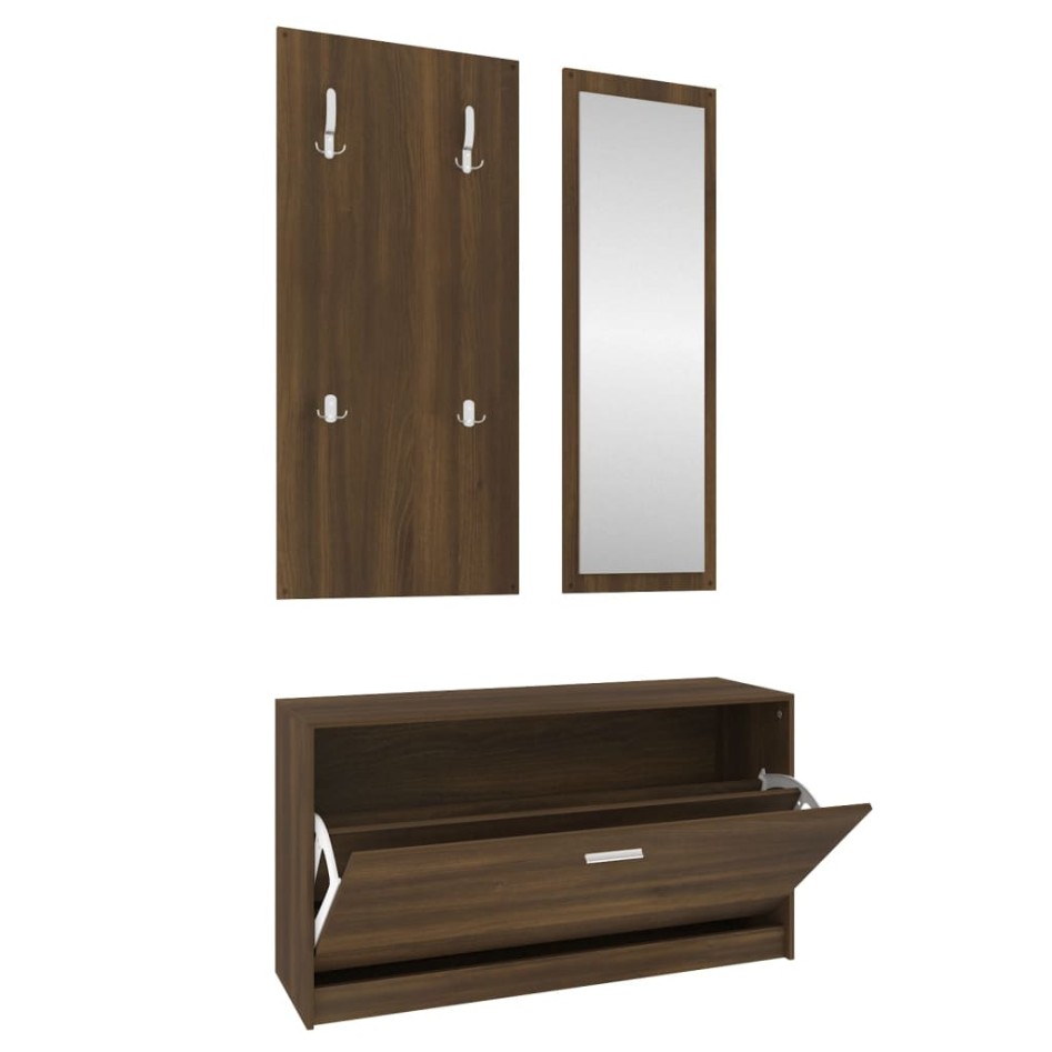 Set de mueble zapatero 3 en 1 madera contrachapada marrón