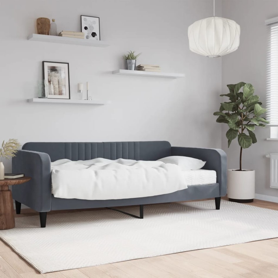 Sofá cama con colchón terciopelo gris oscuro 90x190