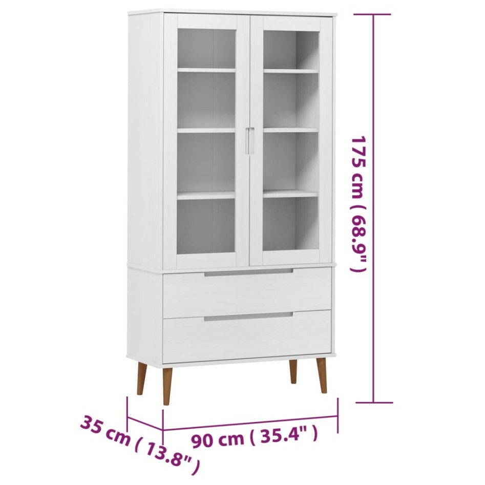 Mueble vitrina MOLDE madera maciza de pino blanco 90x35x175