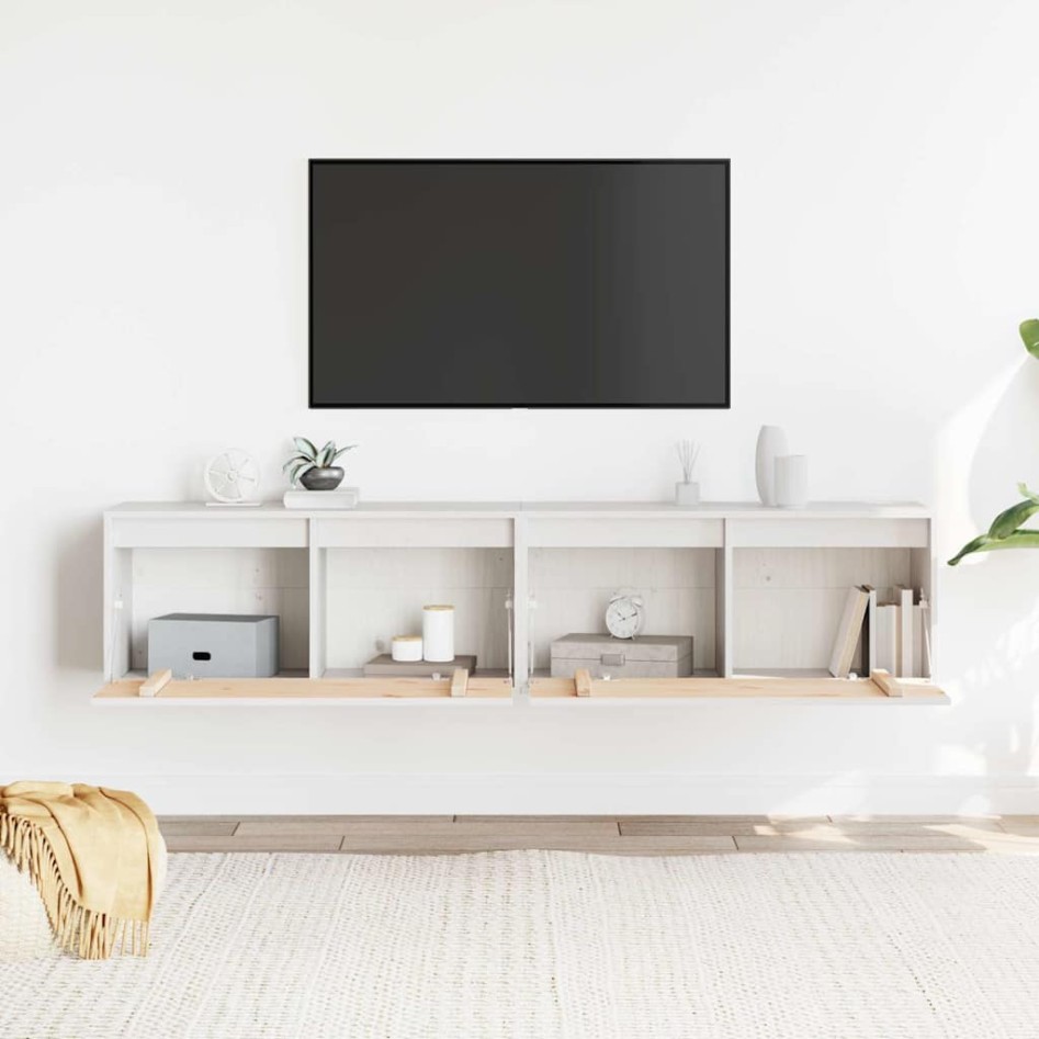 Armario de pared 2 uds madera maciza de pino blanco 80x30x35