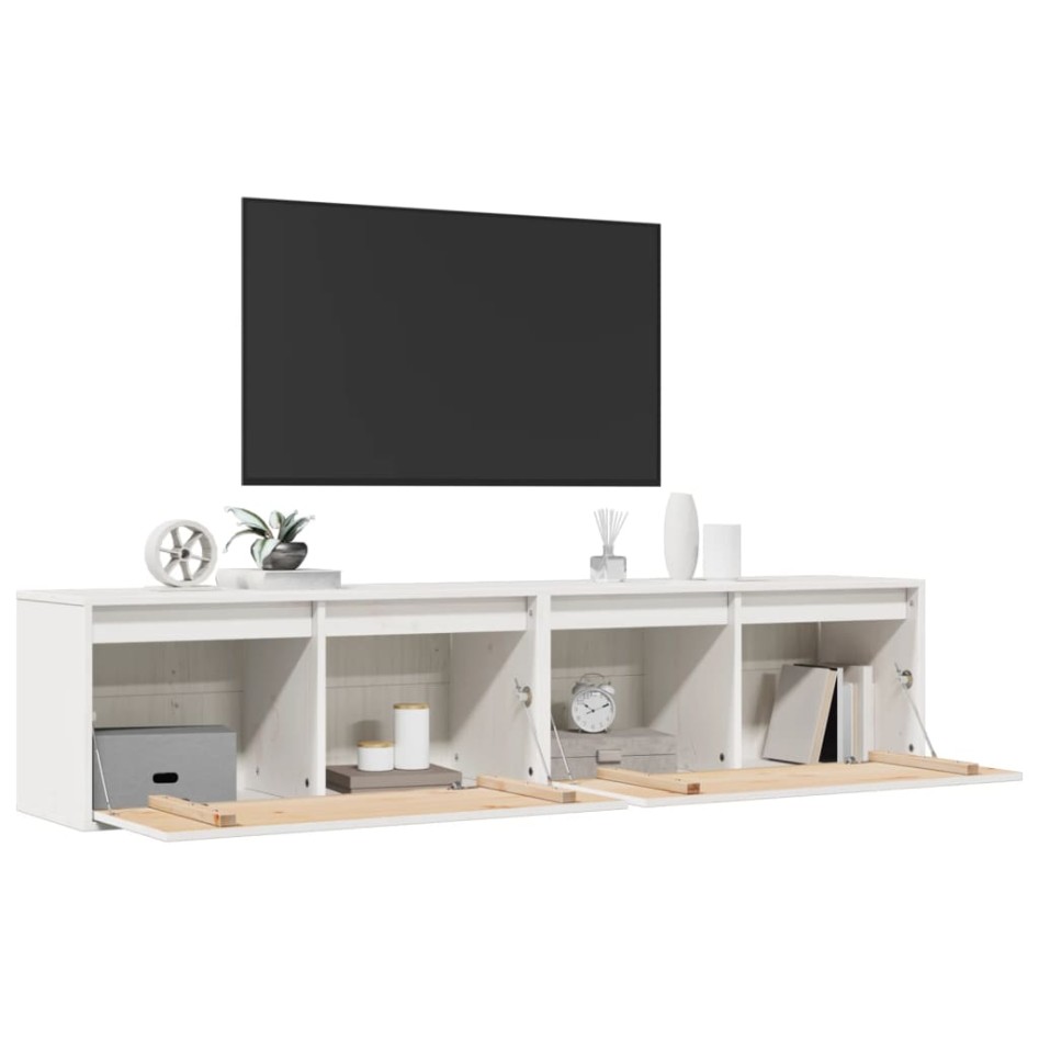 Armario de pared 2 uds madera maciza de pino blanco 80x30x35