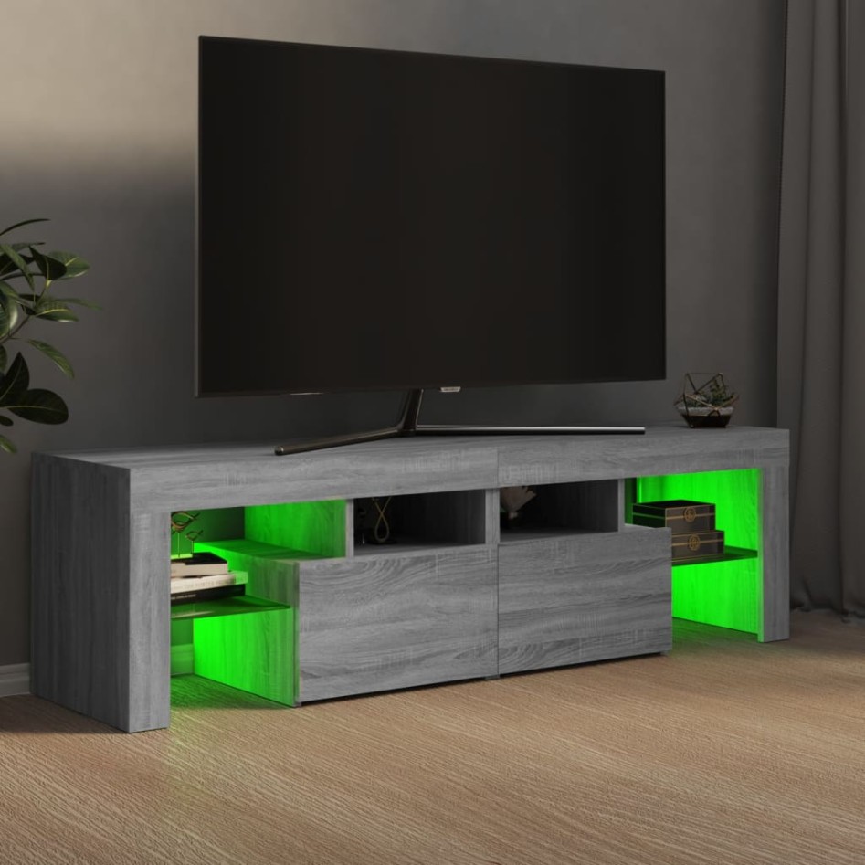Mueble de TV con luces LED gris Sonoma 140x36,5x40