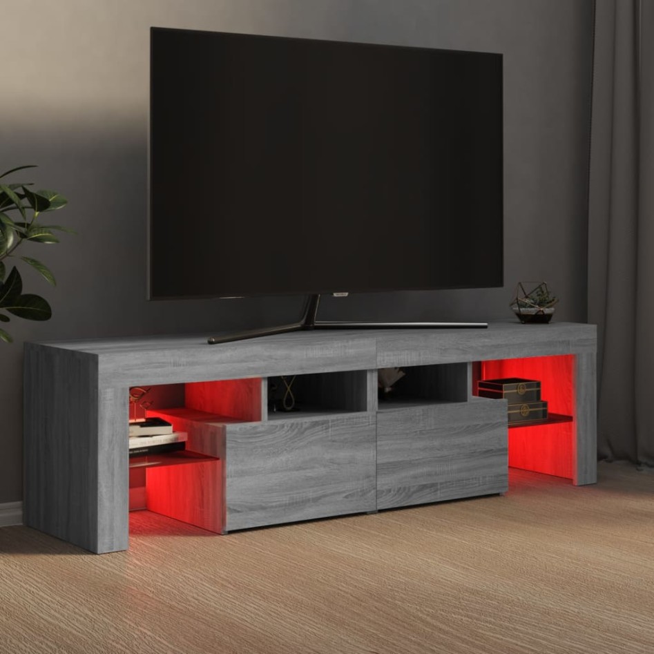 Mueble de TV con luces LED gris Sonoma 140x36,5x40
