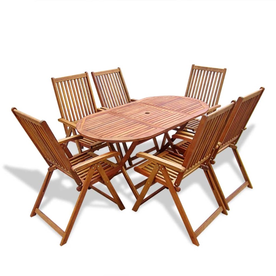 Set de comedor de jardín 7 piezas madera maciza de