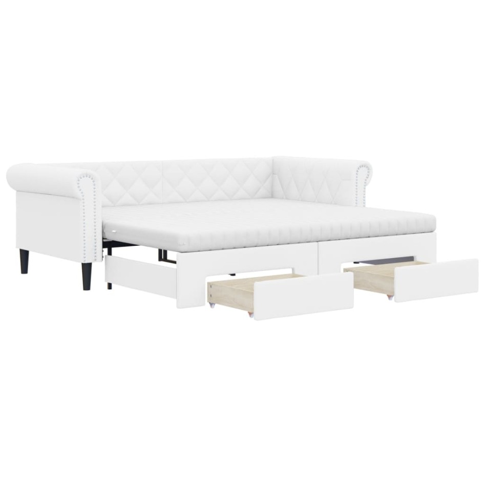 Sofá cama nido con cajones cuero sintético blanco 90x200